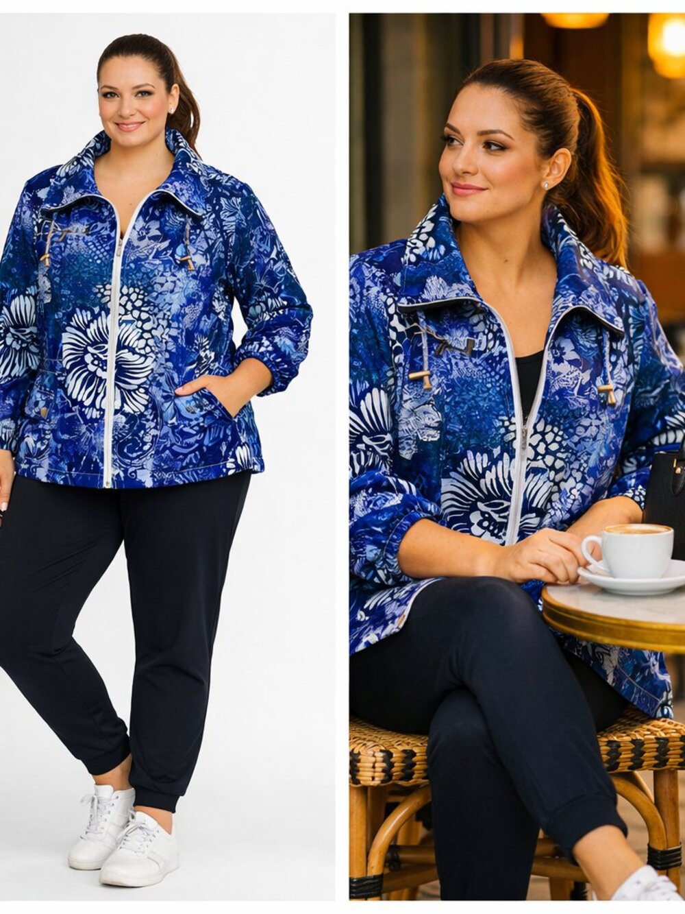 Sportelle Lightweight Women’s Bold Blue Floral Patterned Jacket Size XL